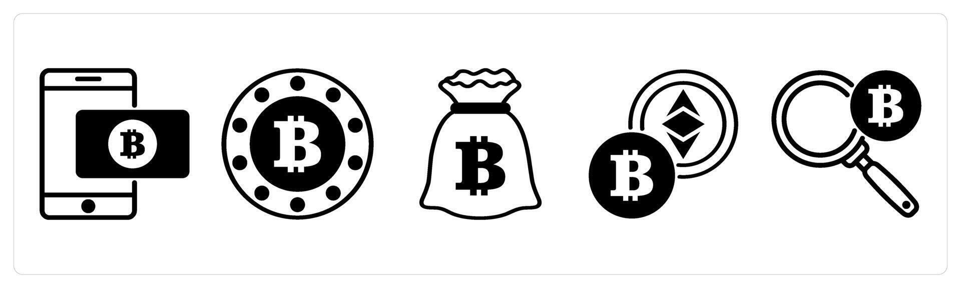 5 cyrptocurrency icons as electronic money, token in black color vector