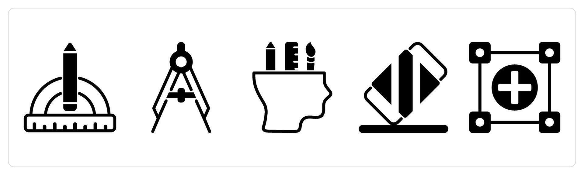 5 design icons as conecptual design, precision, creativity in black color vector