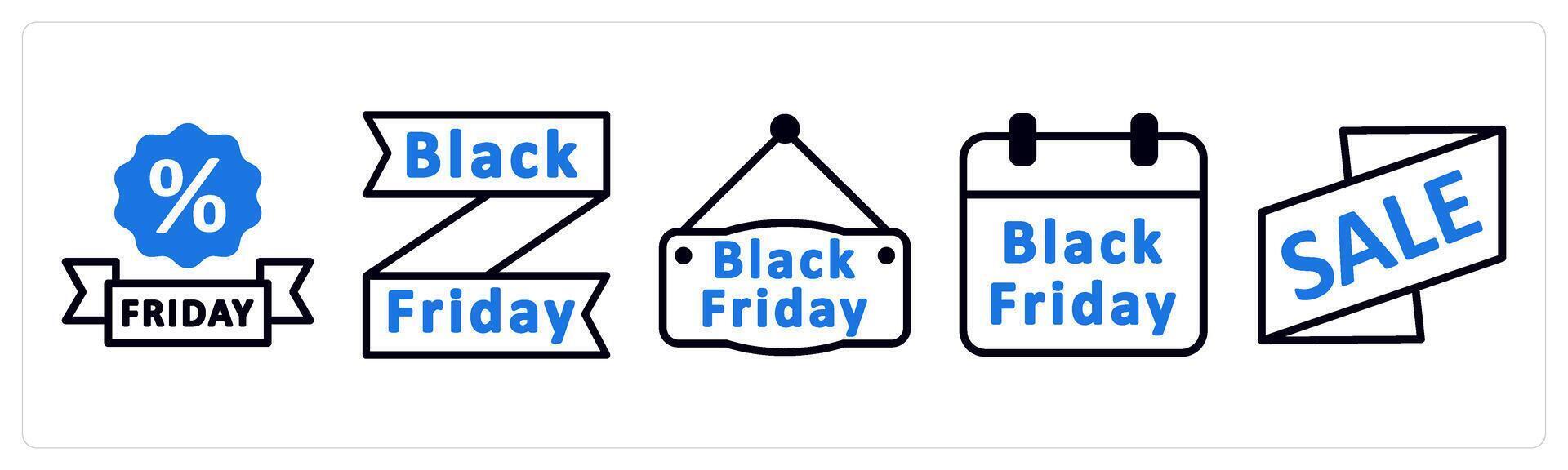 5 blue friday icons as friday sale, blue friday, board in blue color vector