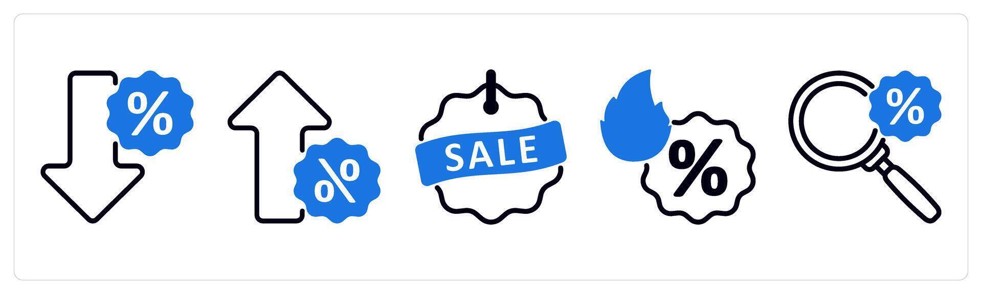 5 blue friday icons as low discount, high discount in blue color vector