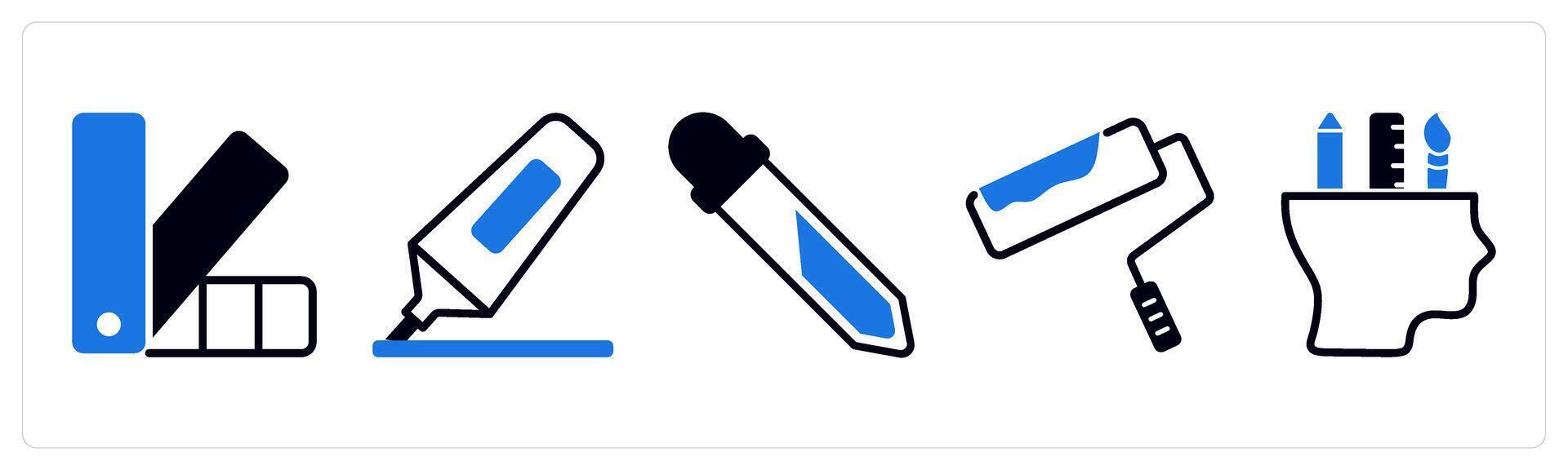 5 design icons as innovation idea, idea, brainstorming in blue color vector