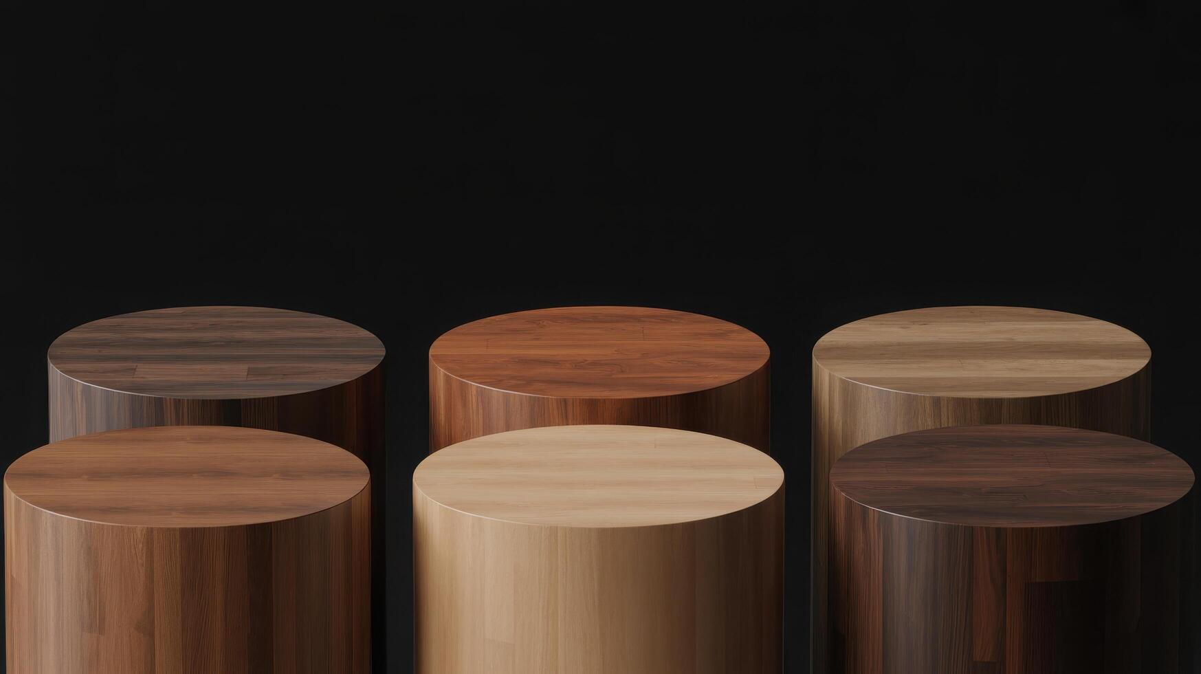 Assorted Wooden Cylindrical Stools on Black Background photo