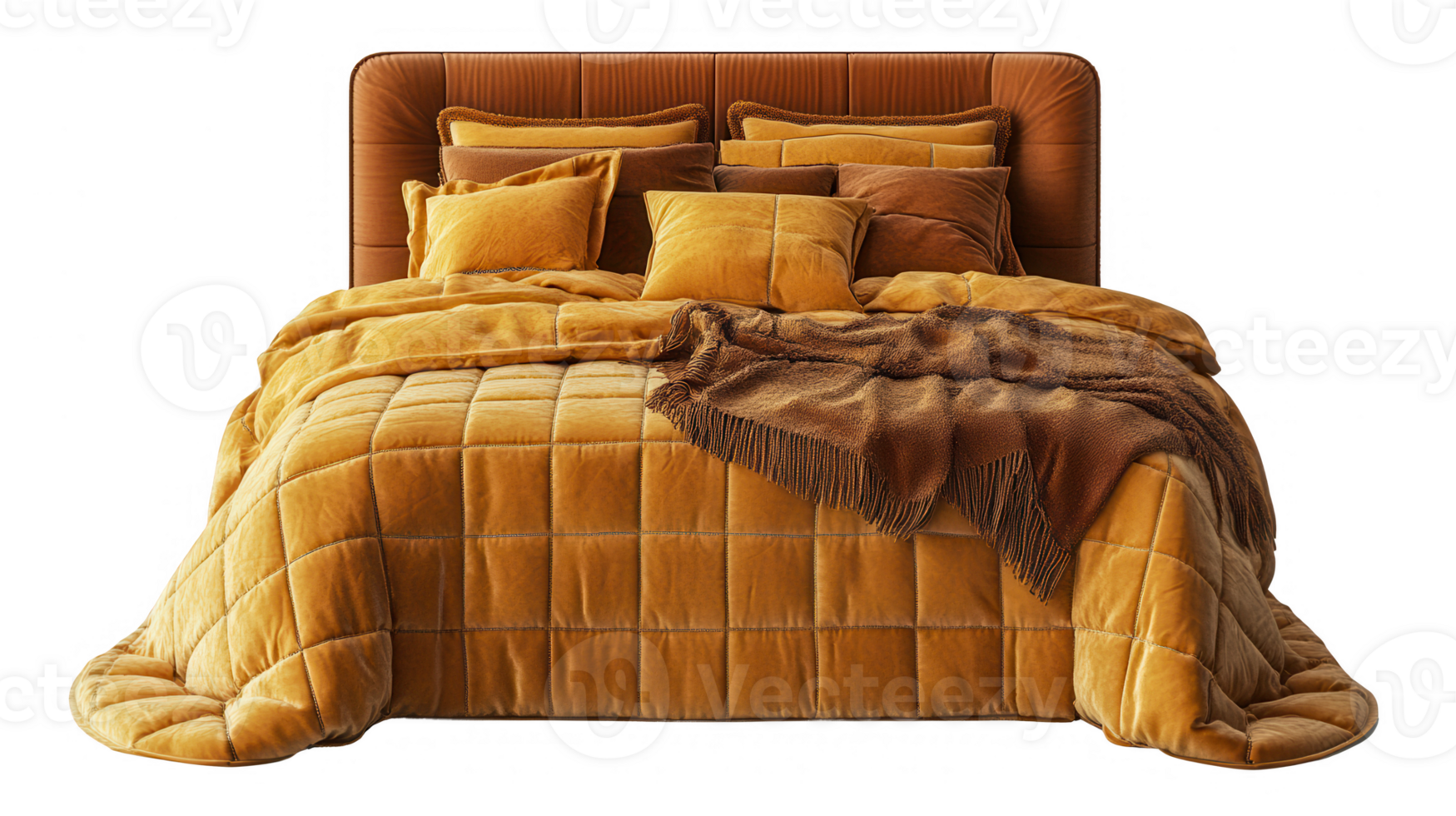 Luxurious and Cozy Bedroom Setup with Stylish Bedding and transparent background png