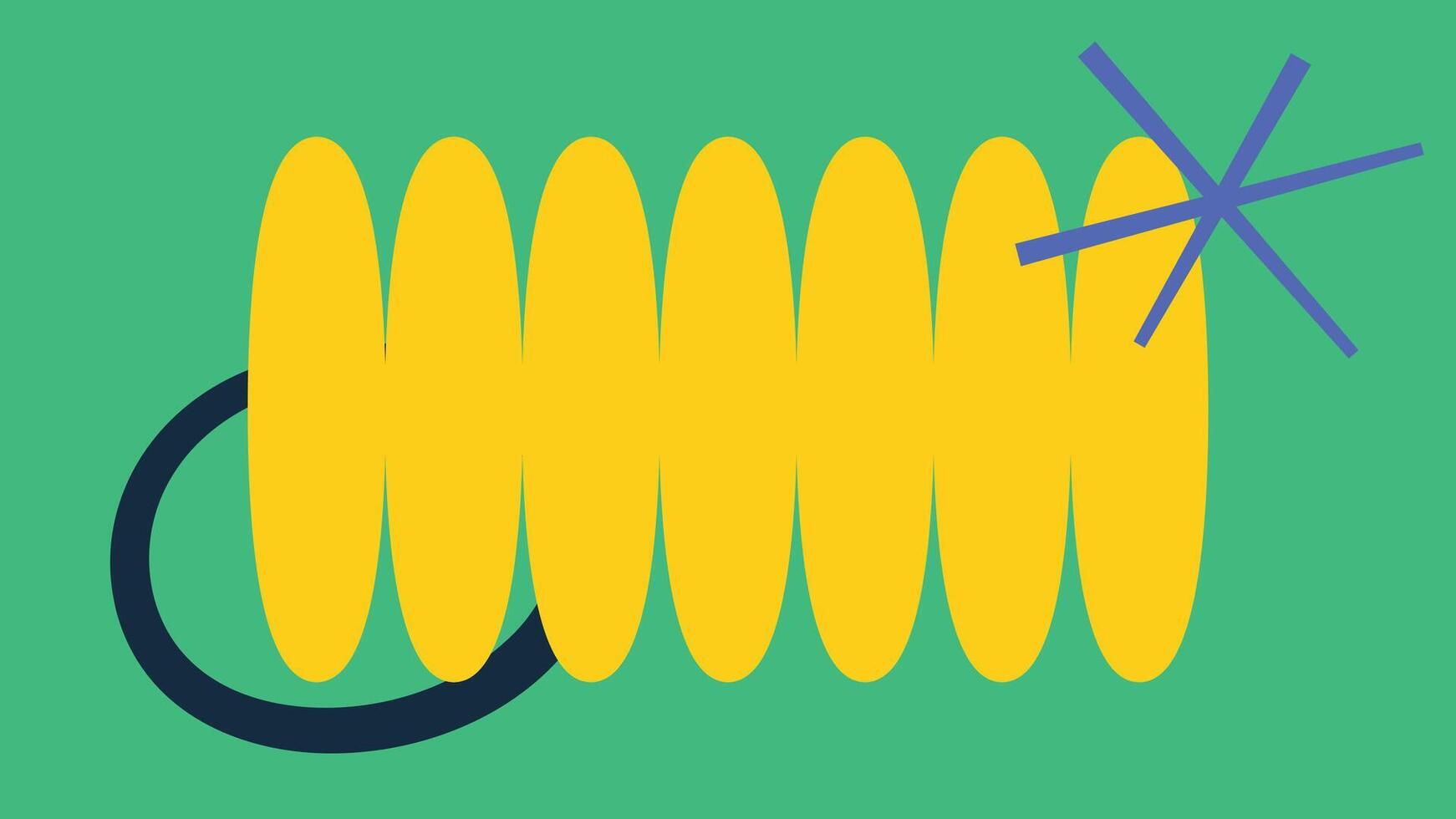 Yellow Ovals and Star Shapes on Green Background vector