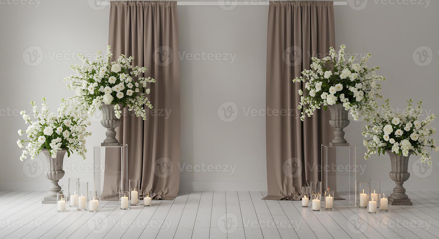 Elegant Wedding or Event Setting with White Flowers and Clear Acrylic Stands photo