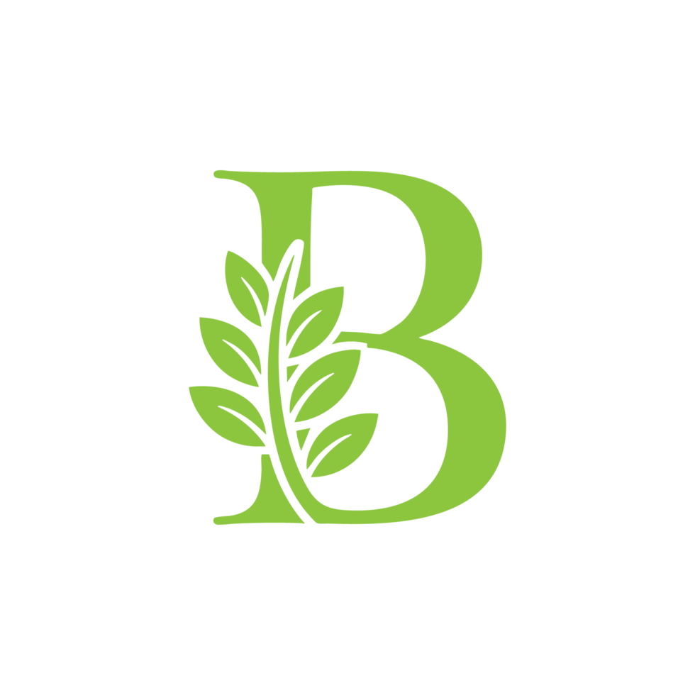 Green letter B with leaves inside it. png