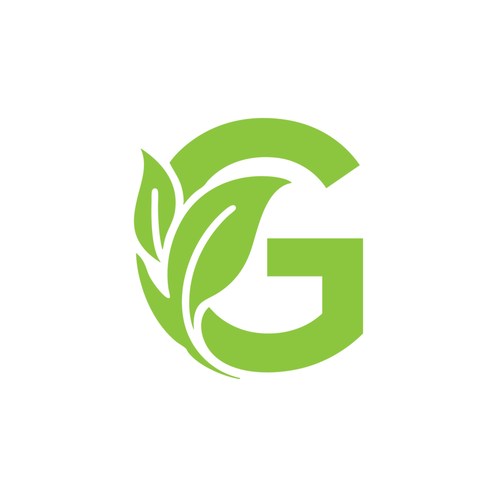 Green letter G with leaves inside it. png