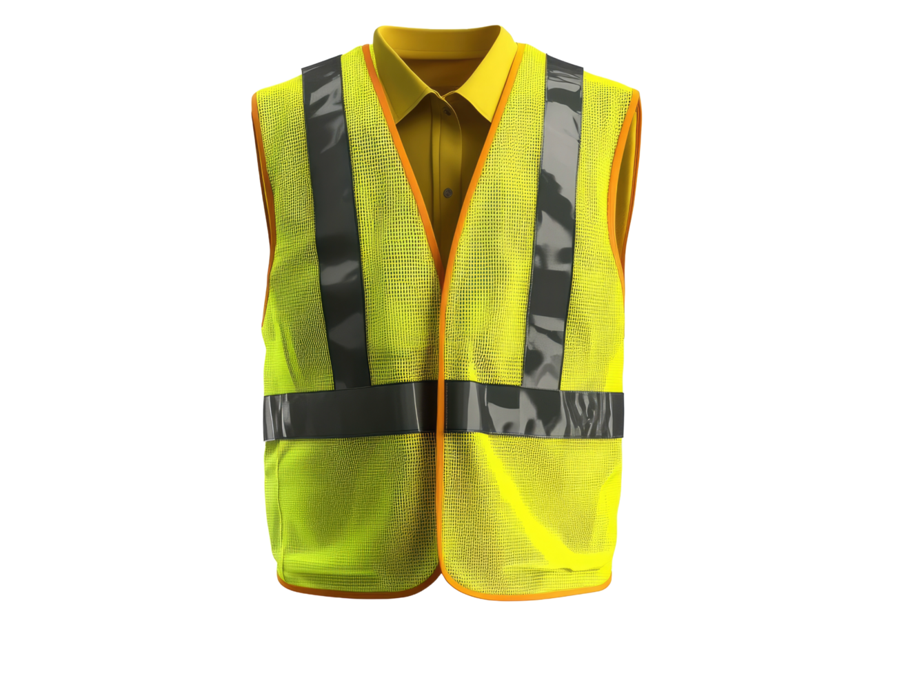 High visibility yellow safety vest with vertical reflective bands png