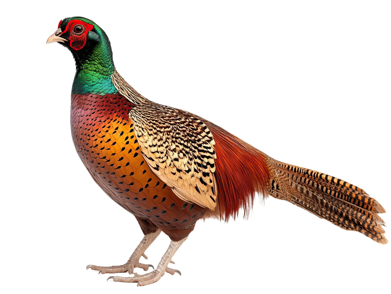 Realistic male pheasant with bright plumage and long tail feathers png