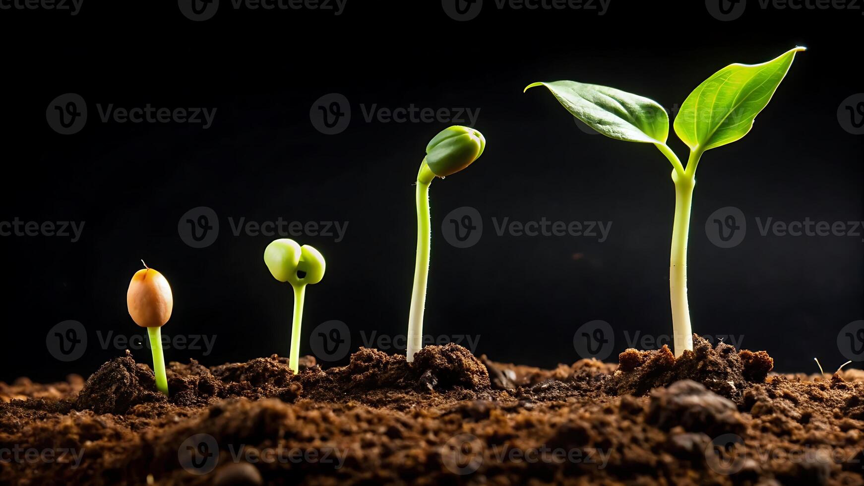 Stages of a Plant's Life Cycle Represented in a Sequence from Germination to Growth photo