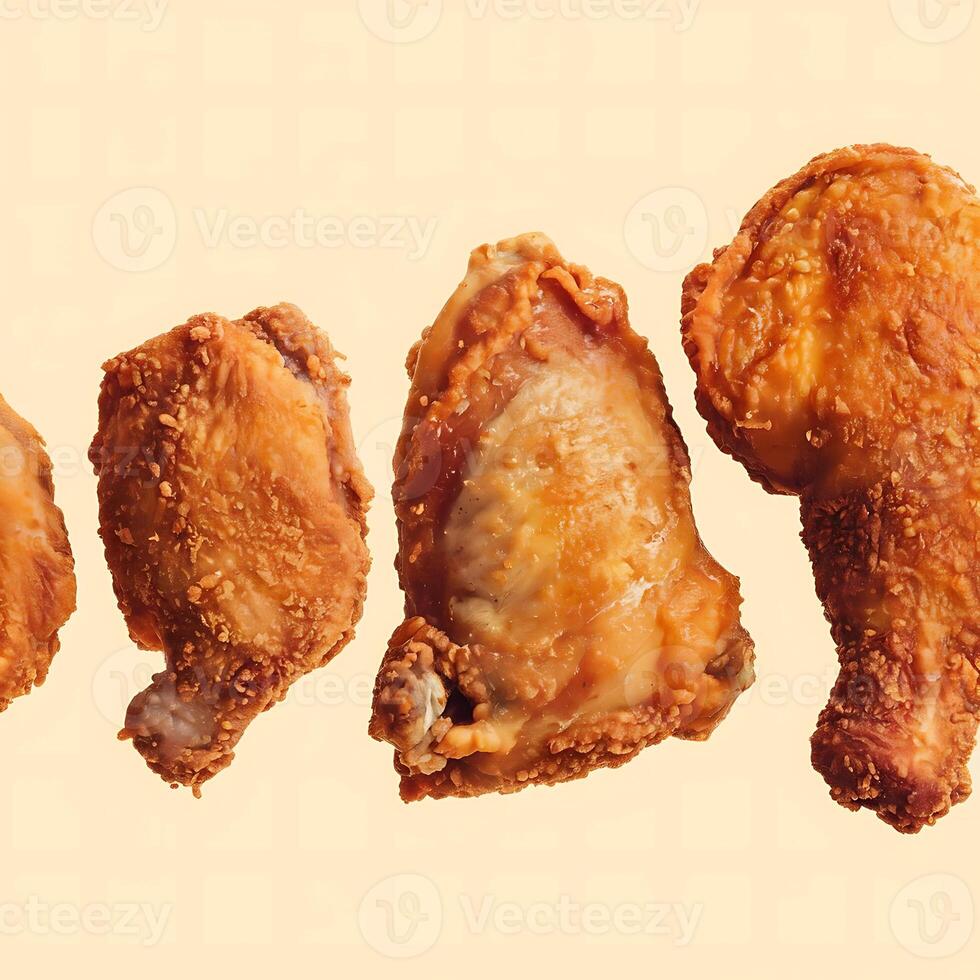Delicious Crispy Fried Chicken Pieces on a Beige Background Studio Shot photo