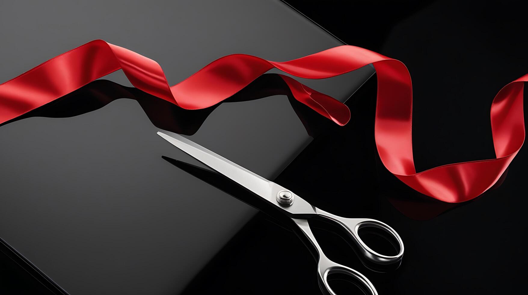Elegant Grand Opening Ceremony Image Showcasing Scissors and Ribbon for Business Success photo