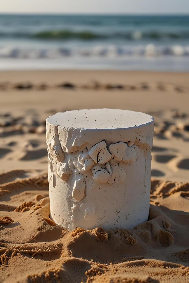 Elevate your brand with coastal charm, showcasing products on textured display for business success photo