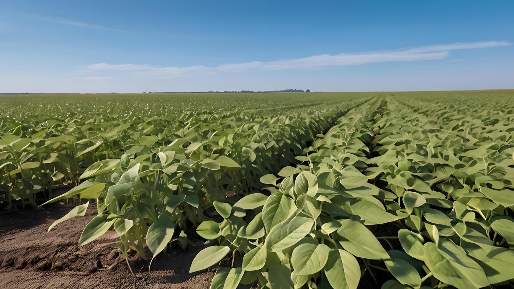 Vast Soybean Field Under a Clear Blue Sky, A Promising Harvest photo
