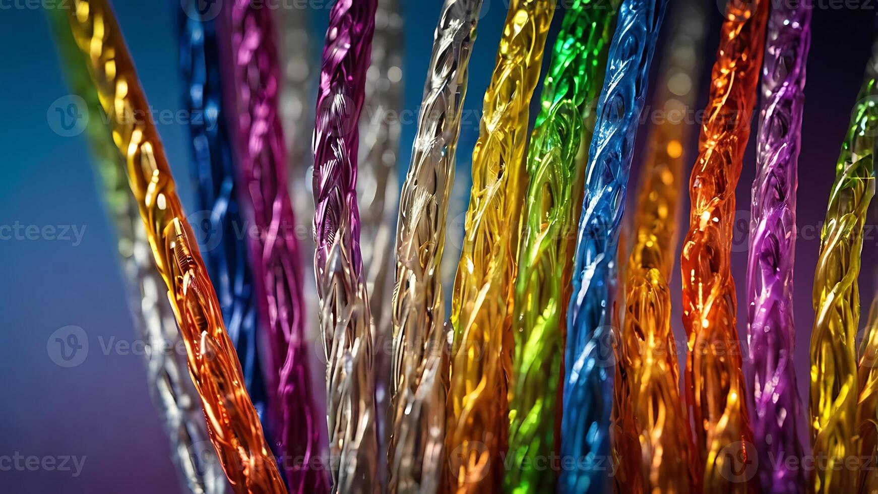 Rainbow Twists, A Vibrant Display of Twisted Metallic Colors in Vertical Alignment photo