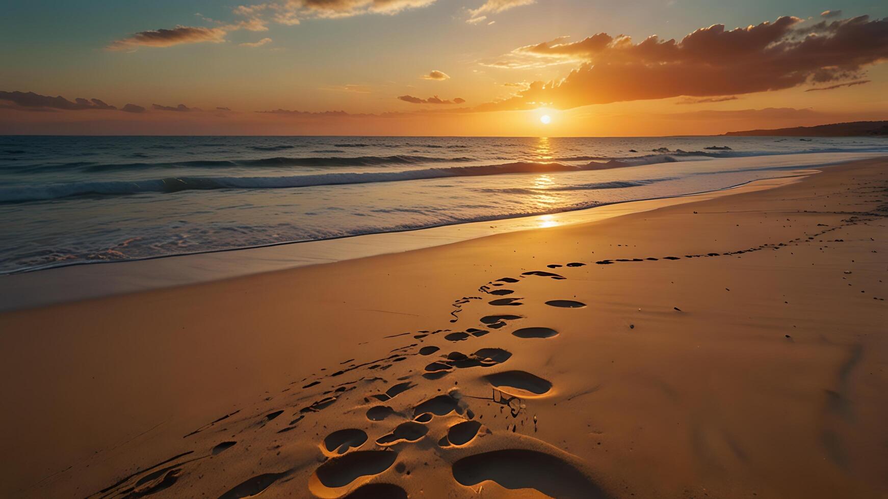 Golden Hour at the Beach, Footprints in the Sand for Business Ventures photo