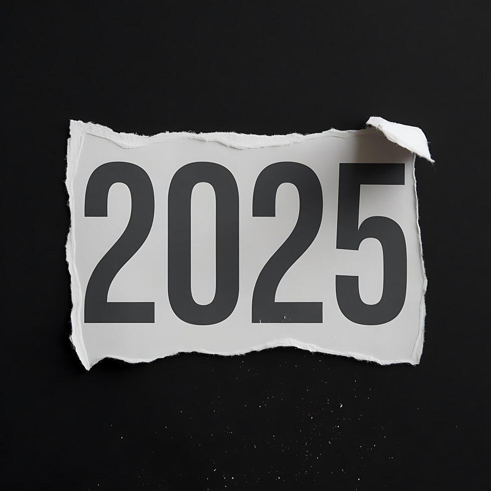 The Year 2025 on Torn Paper, A Symbol of New Beginnings and the Future photo