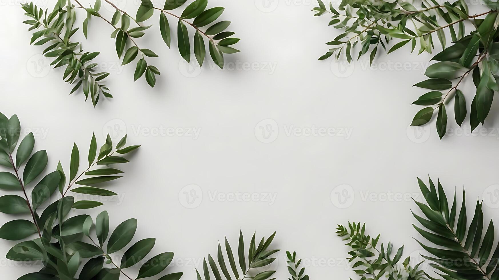 Elegant Botanical Frame with Lush Green Leaves on a Clean White Backdrop photo