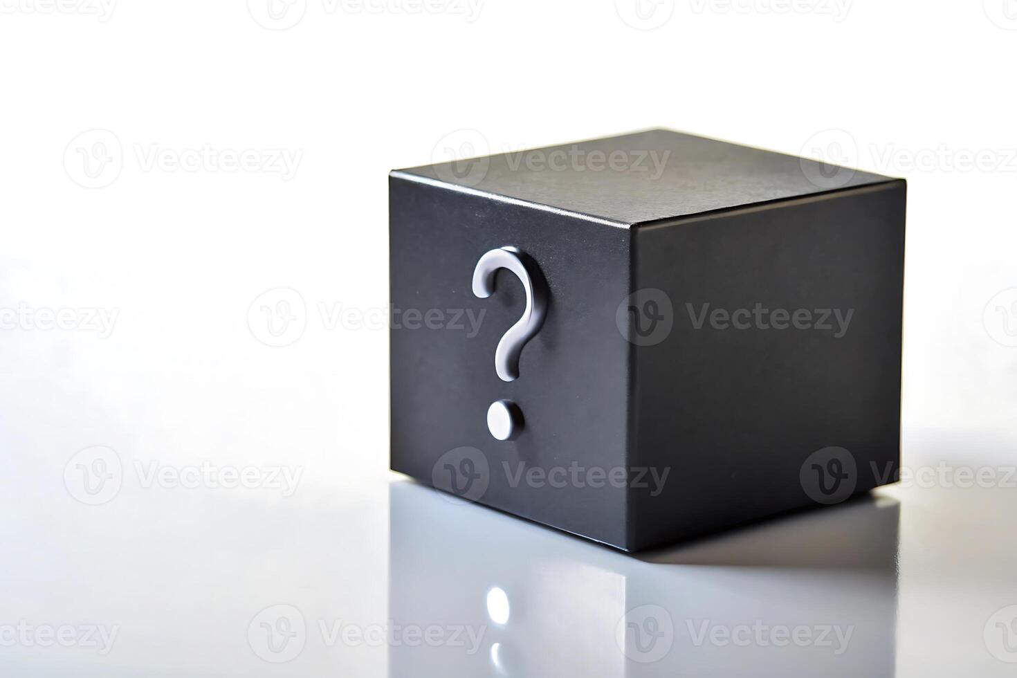 Mysterious Black Box with Question Mark Symbolizing Unknowns and Decisions photo