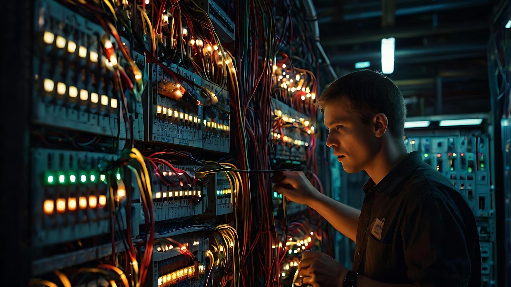 IT Technician Troubleshooting Server Issues in Data Center for Business photo