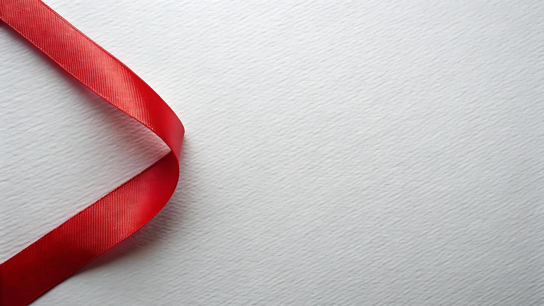 Elegant red ribbon on textured white paper conveys celebration photo