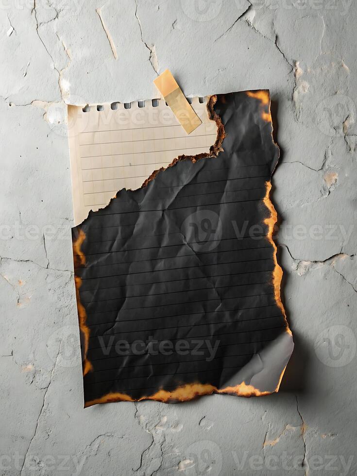 Burnt Paper on a Weathered Wall with Cracks Background Texture photo