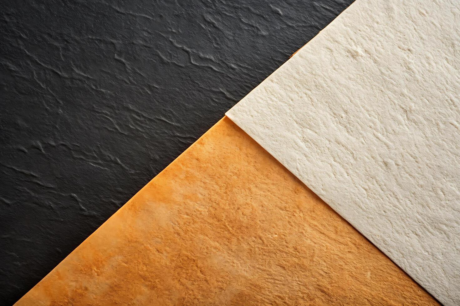 Contrast of Textures, Black Slate, Beige Stone, and Brown Ceramic Tiles photo
