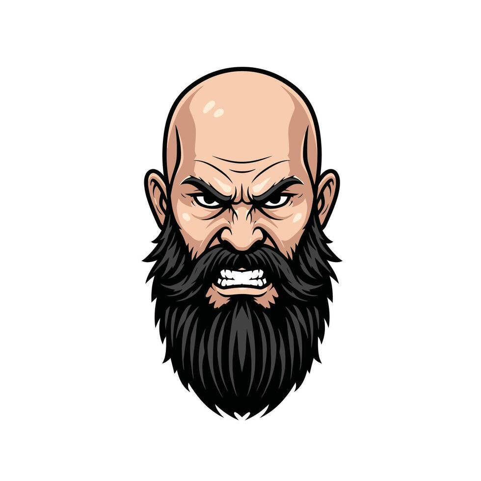 Angry bald headed man with mustache and beard logo design vector