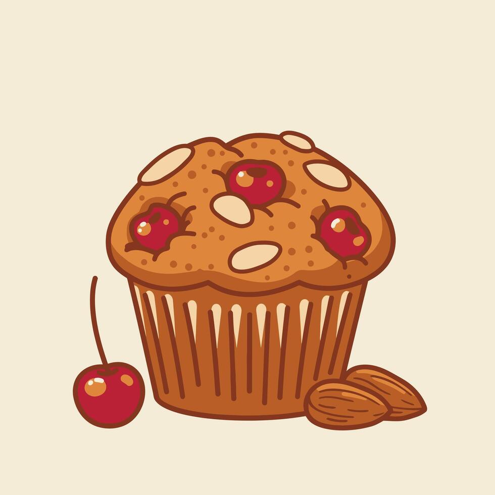 Muffin with cherries and almonds logo design vector