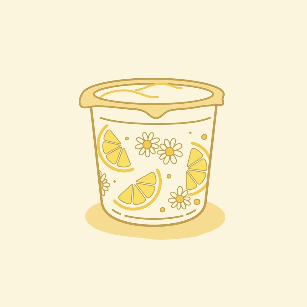 Yogurt cup with lemon slices and flowers logo design vector