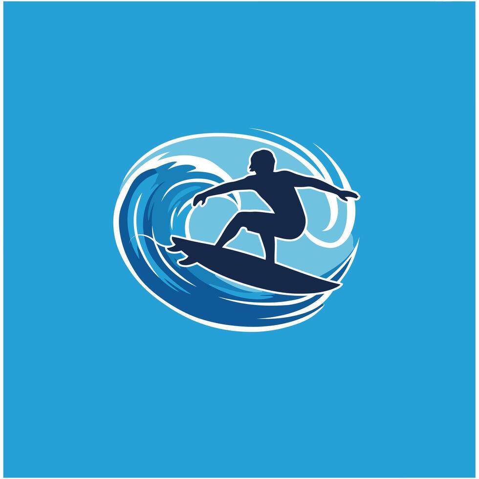 Surfer logo design on a blue background vector