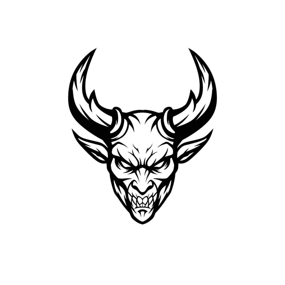 Black and white logo design of a devil head vector