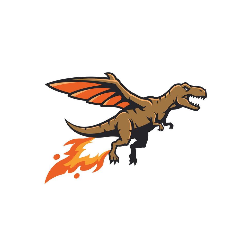 Dinosaur flying with wings logo design vector