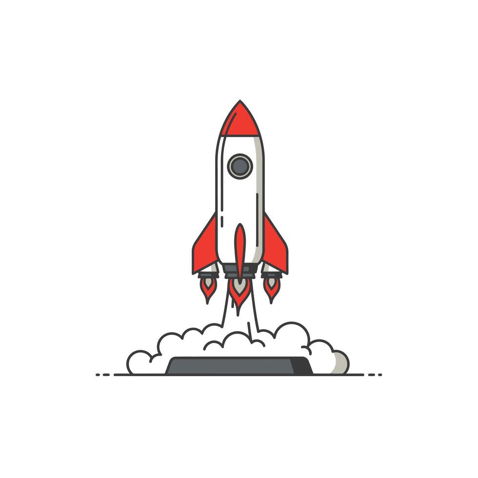 Rocket taking off from the ground logo design vector