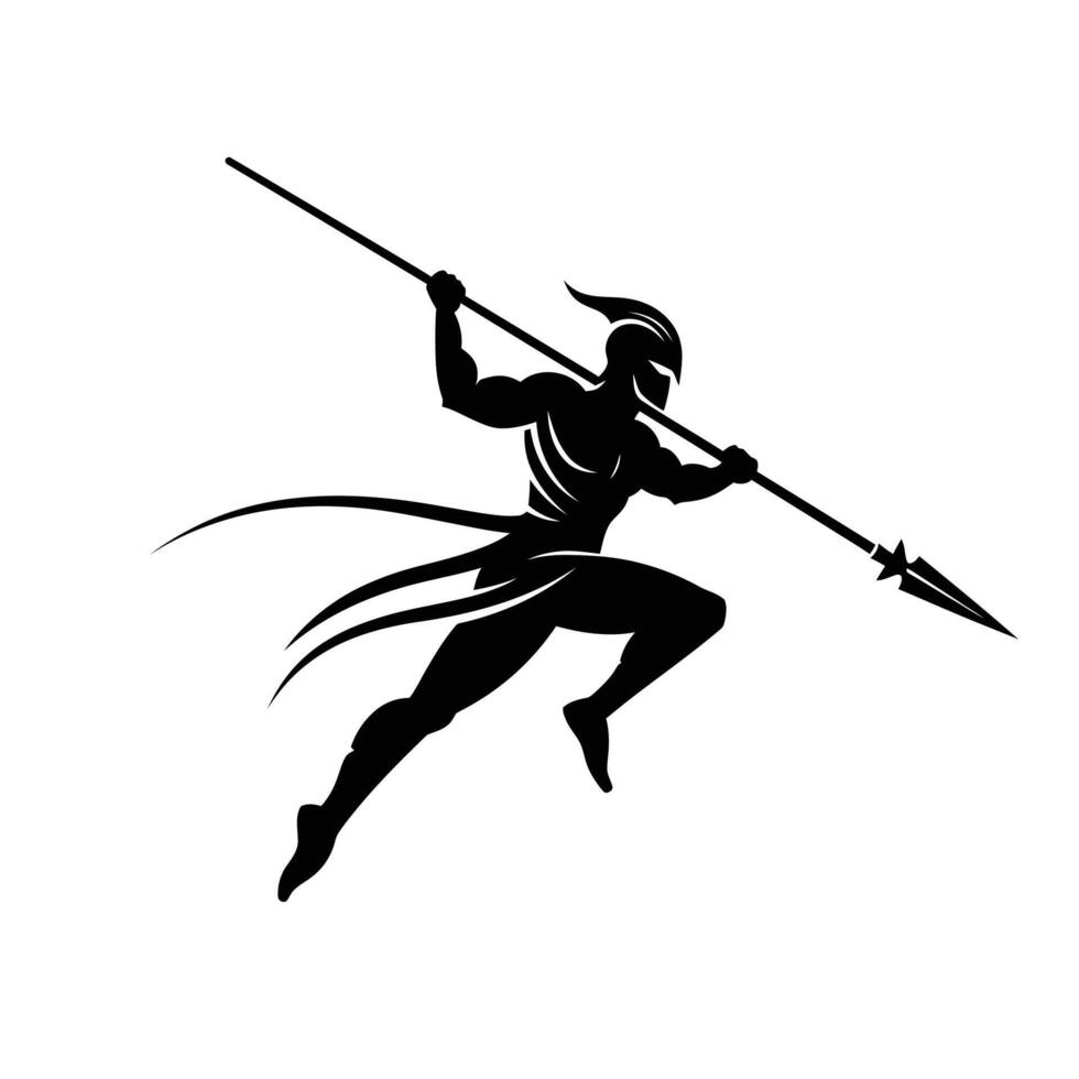Silhouette of a man with a spear logo design vector