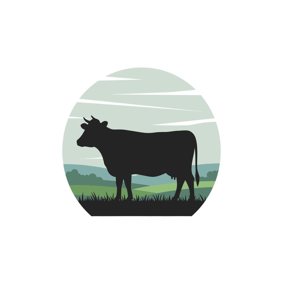 Cow is standing in a field logo design vector