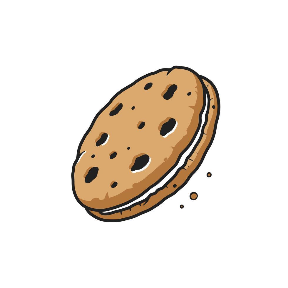 Cookie with chocolate chips and cream logo design vector