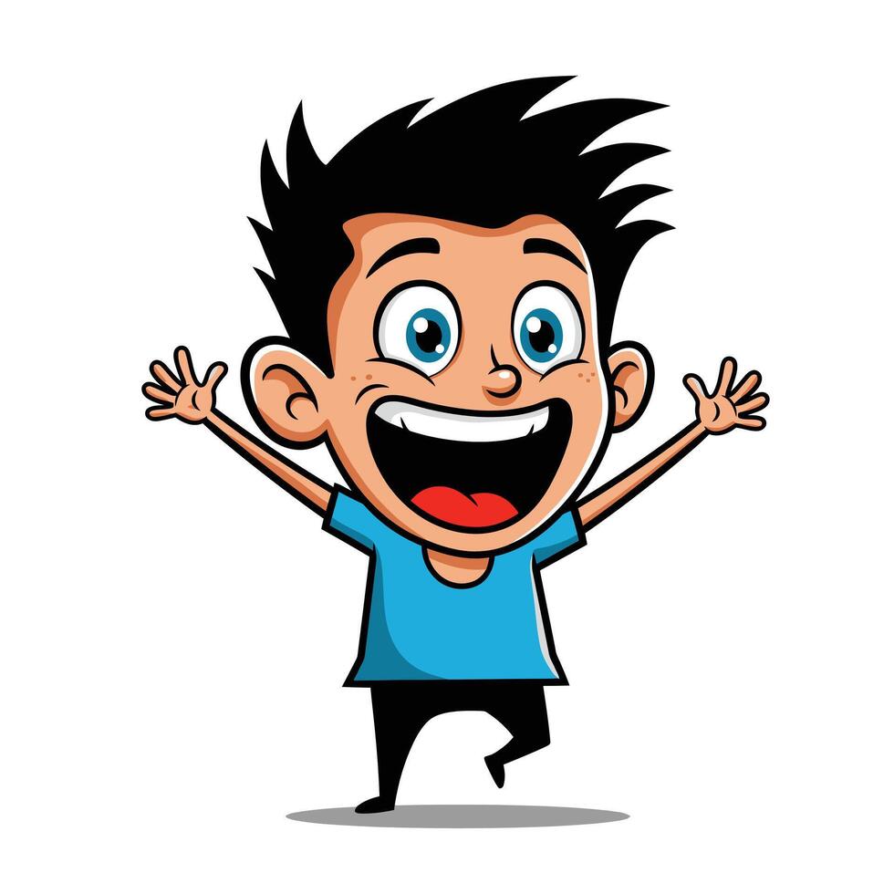 Cartoon boy with open arms logo design vector