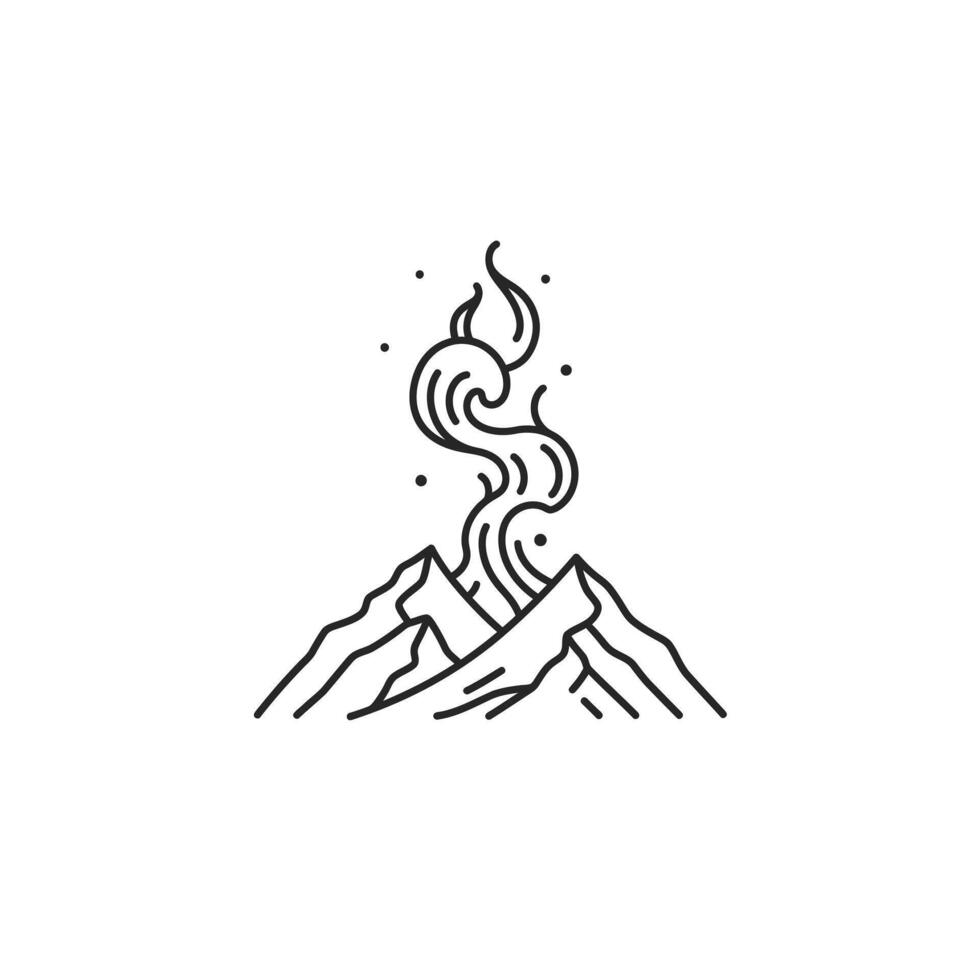 Logo design of a mountain with fire coming out of it vector