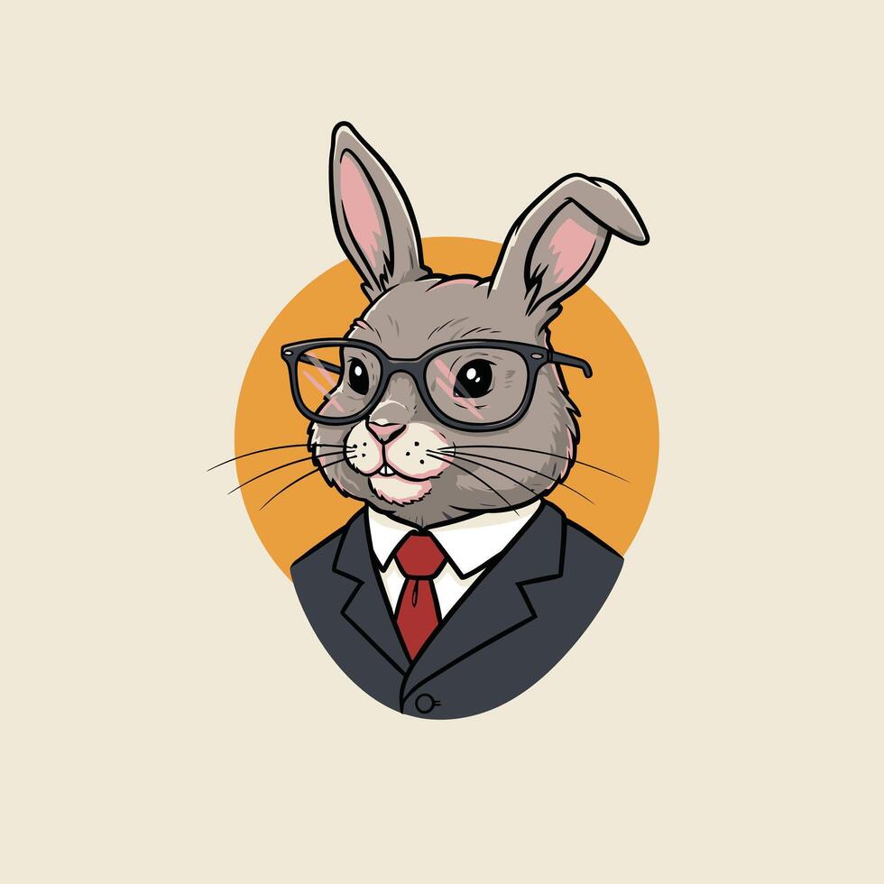 Logo design of a cartoon rabbit wearing glasses and a suit vector