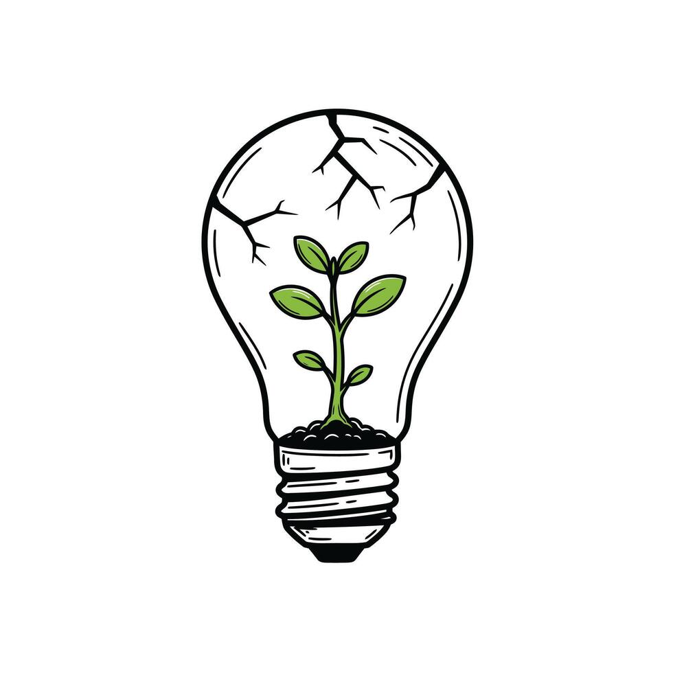Logo design of a light bulb with plant inside vector