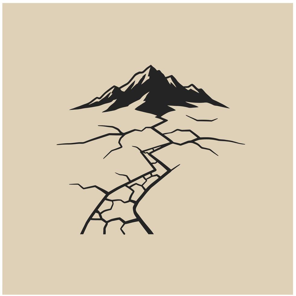 Logo design of a mountain surrounded by cracks in the ground vector