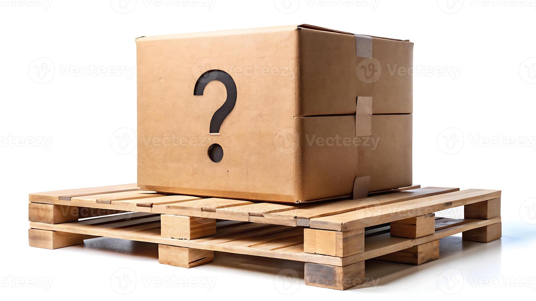 Intriguing mystery box with question mark symbol sitting on wooden pallet photo