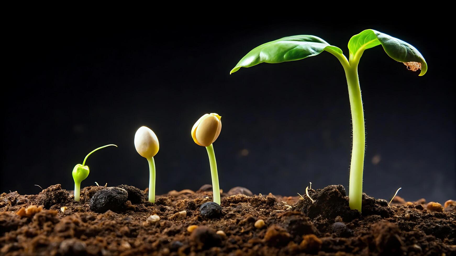 Stages of growth, seed germination to young plant, concept of evolution photo
