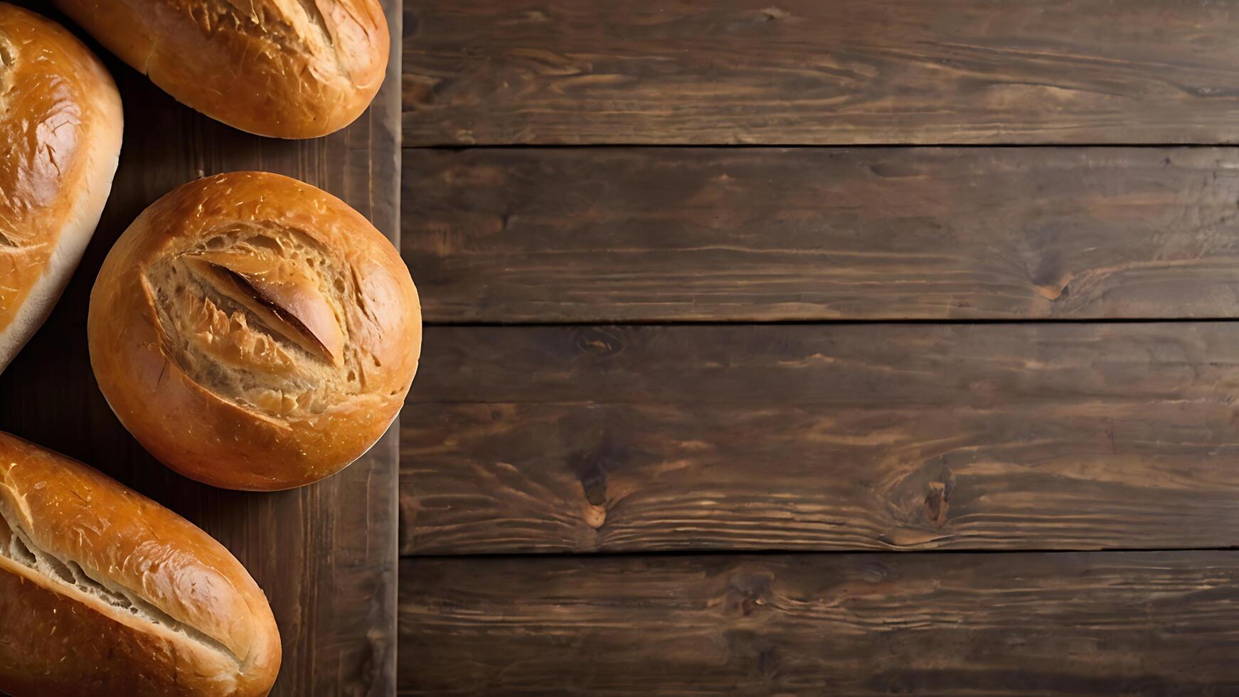 Artisan Bread Assortment on Rustic Wooden Board for Bakery Display photo