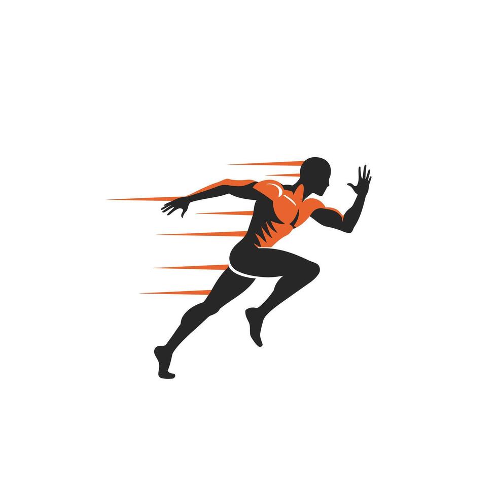 Man running in an orange and black sportswear logo design vector