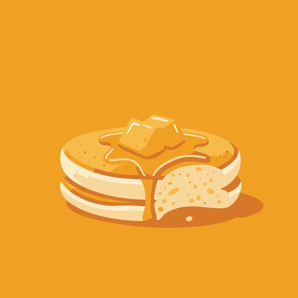 Pancakes with syrup and butter logo design on a yellow background vector