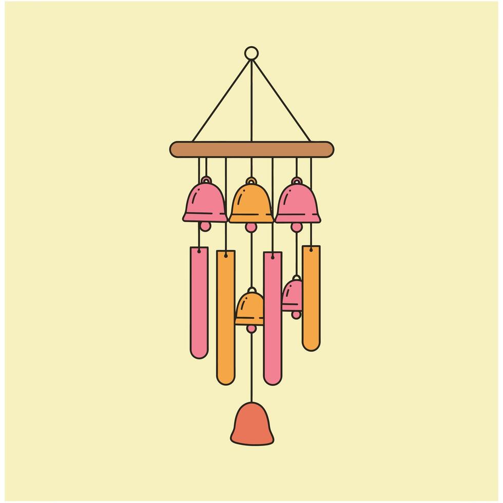 Logo design of a colorful wind chime with bells hanging from it vector