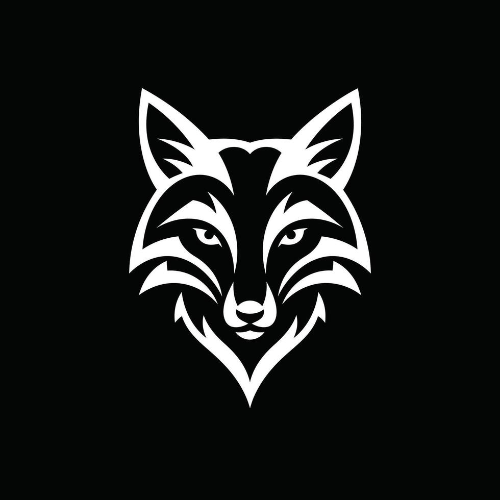 Fox head logo design in white outline on a black background vector