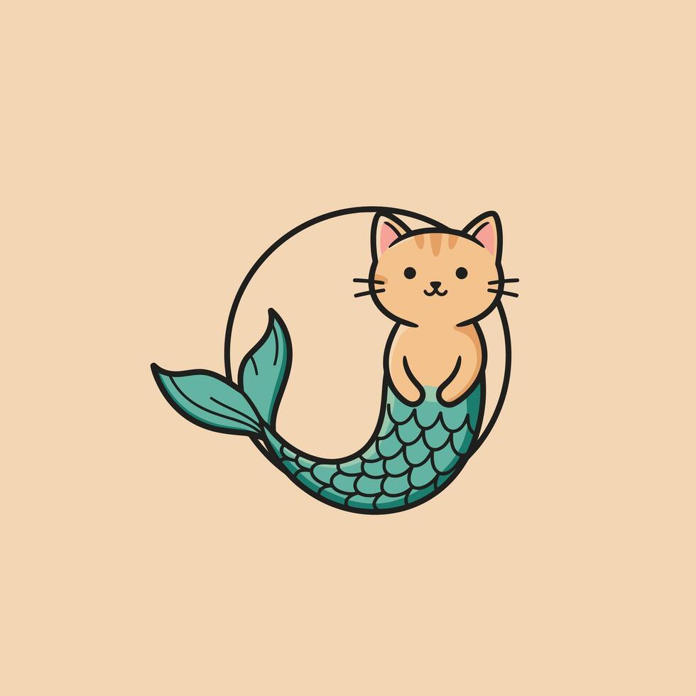 Cat mermaid logo design vector